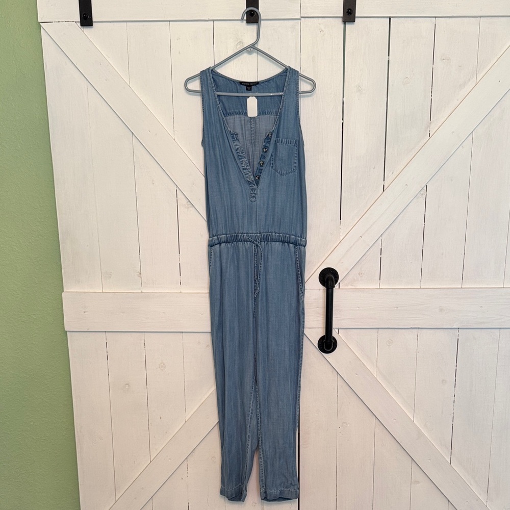 Boston Proper Light Blue Denim-Style Sleeveless Jumpsuit